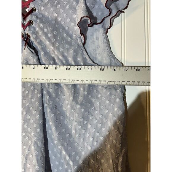 Living Doll Blue Sheer Ruffle Blouse XL | CottageRomantic Fairycore Boho Lace-Up - Picture 5 of 10